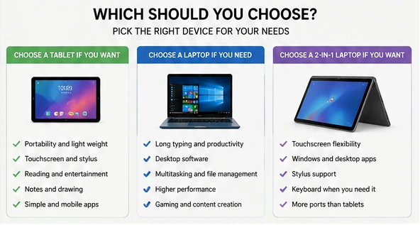 Choosing between a tablet, laptop, and 2-in-1 laptop