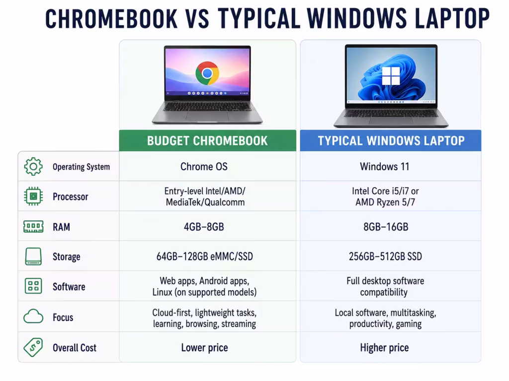 Budget Chromebook vs typical Windows laptop comparison