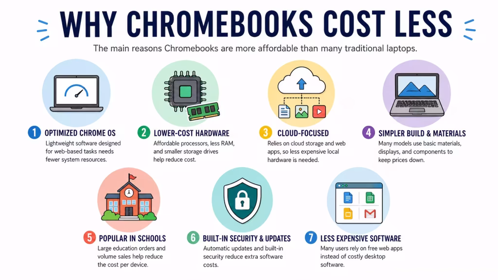 Why Chromebooks cost less infographic