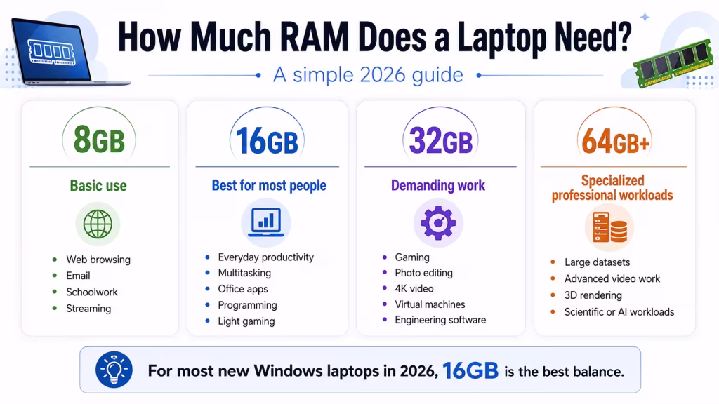 How much RAM a laptop needs in 2026 overview