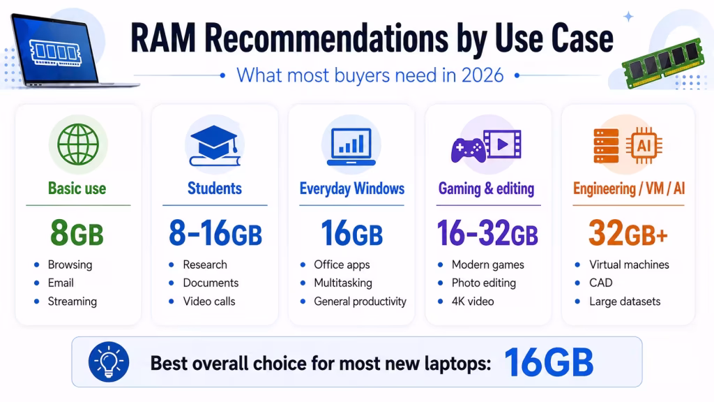 RAM recommendations by laptop use case