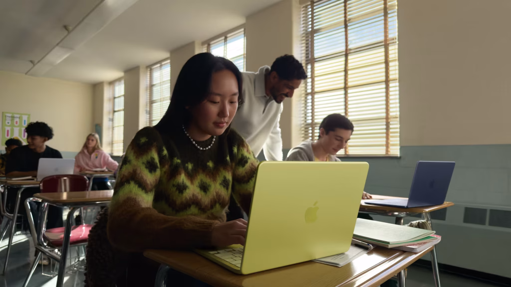 Student using a portable Apple MacBook Neo