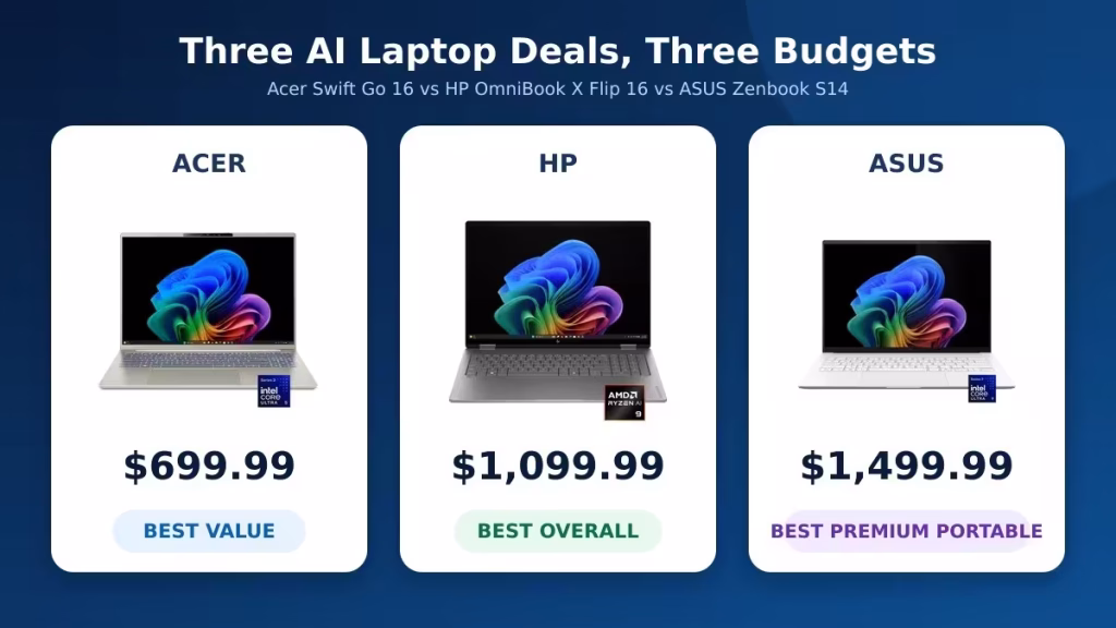 Best Buy laptop deals at $699.99, $1,099.99, and $1,499.99 compared